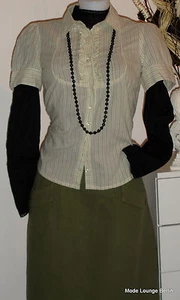 NOA NOA NEU Bluse STRIPED L / 40 blouse Streifen Rüschen grün beige shirt - Picture 1 of 5