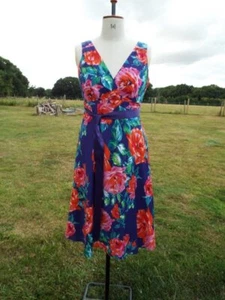 Purple Floral Cotton Occasion Dress & Belt Lined SOPHIE GRAY UK 14 BNWT RRP £48 - Picture 1 of 4