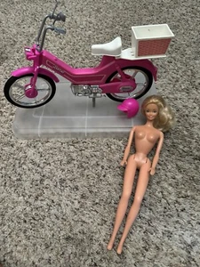 Vtg Mattel Barbie Motor Bike 1983 Pink Bicycle Moped Mirrors Basket Helmet Doll - Picture 1 of 1