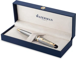 Expert Ballpoint Pen, Stainless Steel with 23K Gold Trim, Medium Point with Blue - Picture 1 of 7