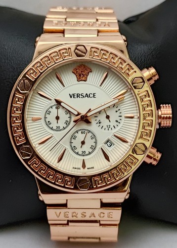 Orologio da Polso Lusso Versace Cronografo Uomo Quadrante Bianco Cinturino Acciaio Quarzo