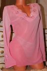 Pink Semi Sheer Sequin&Bead Embroidered Summer Blouse Caftan Tunic Size 12