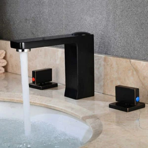 5.6" ORB Bathroom 3 Holes Deck Mount Basin Sink Mixer Faucet 2 Handles Brass Tap - Picture 1 of 12