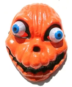 Creepy Pumpkin Half Mask With Googly Wiggly Eyes Halloween Costume Accessory - Picture 1 of 2