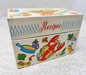 Caja de recetas de metal vintage MCM Ohio Art Langosta ensalada comida cena - Imagen 1 de 9