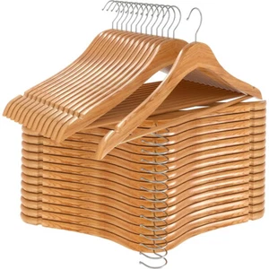 Wooden Hangers Pack of 20 & 80 Suit Hangers Premium Natural Finish Utopia Home - Picture 1 of 21