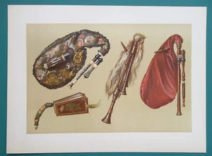 MUSICAL INSTRUMENTS Bagpipe Cornemuse Musette - 1888 COLOR Litho Print - Picture 1 of 1