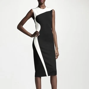 STELLA MCCARTNEY Midi Dress, Size S, US$795 Wave Black White Colorblock Stretch - Picture 1 of 14