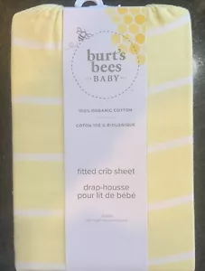 Burts Bees Baby Fitted Crib Sheet Super Soft Organic 100% Cotton Jersey - Stripe - Picture 1 of 4