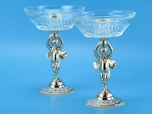 Vintage Cherub Candle Holder Angel Silver Plate Pedestal Glass Taper Holders Set - Imagen 1 de 12