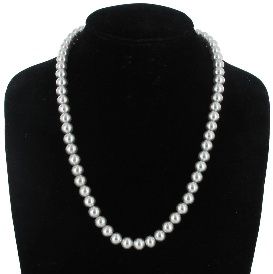 Vintage Danecraft 8mm Gray Glass Faux Pearl Necklace 20" - Image 1 of 3