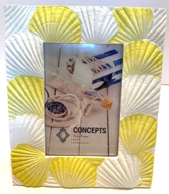 Concepts 黄色/白色贝壳-海滩/热带 4 x 6 英寸树脂相框 — 第 1/4 张图片