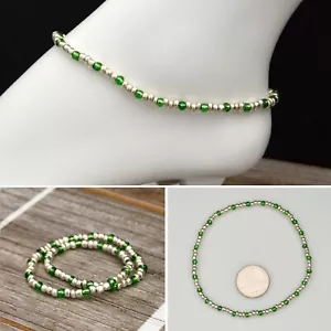 Glass Beads Stretch Ankle Bracelet - Silver Collection - Picture 1 of 10