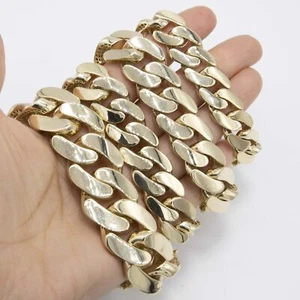 Shiny Reversible Miami Cuban Link Bracelet Semi-Solid 10K Yellow Gold All Sizes - Picture 1 of 10