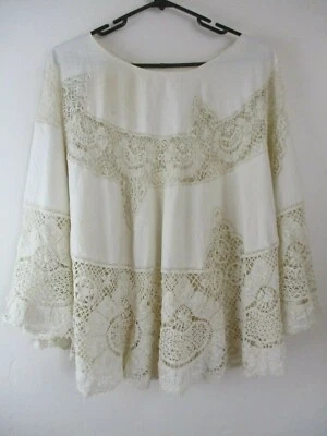 Antique Skirt cotton lace linen handmade circle petticoat knee length 1920s 1900 - Image 1 of 4