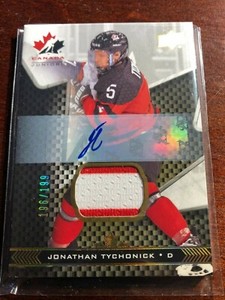 2018 UD Team Canada Juniors ..JONATHAN TYCHONICK.. AUTO JERSEY CARD 196/199