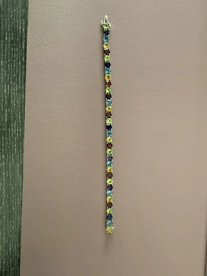 Natural Amethyst, Topaz, Garnet & Citrine Gemstone Silver Tennis Bracelet - Imagem 1 de 4