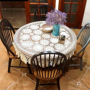 White 52inch Round Hand Crochet Tablecloth Vintage Lace Table Cloth Floral Doily - Picture 1 of 7