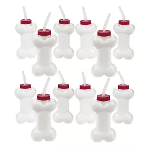 Dog Bone Cups With Straws, Party Supplies, Cute Party Favors,12 Pieces, 7.25" - Picture 1 of 4