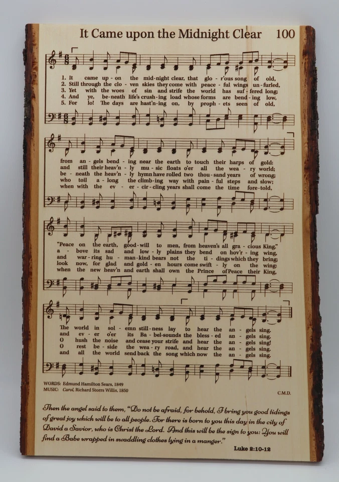 ENGRAVED "IT CAME UPON A MIDNIGHT CLEAR" on BARK EDGE WOOD PLANK 16" (large) - Image 1 of 1