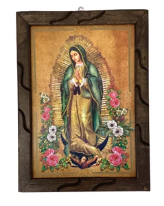 Virgen De Guadalupe 13 x 18 Inch Rustic Wooden Detailed Frame - Picture 1 of 2