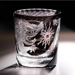 Cut Crystal Whiskey Glass Tumbler Edo Kiriko Drinkware Hand Cut 9oz Black - Picture 1 of 6