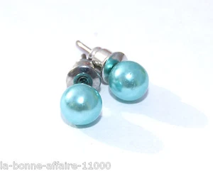 BOUCLES D'OREILLES BOULE PUCE CLOU FANTAISIE 6MM BLEU CLAIR NACRÉ - Imagen 1 de 1
