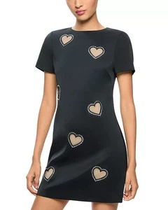 💕 $495 ALICE & OLIVIA CLYDE CRYSTAL HEART EMBELLISHED BLACK MINI DRESS NWT SZ 8 - Picture 1 of 5
