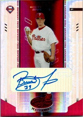 Brett Myers Philadelphia Phillies 2004 certificado hoja espejo rojo automático 036/100 Foto 1 de 2