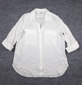Camicia Babaton Aritzia donna grande bianca 100% lino bottoni carriera top blusa - Foto 1 di 11