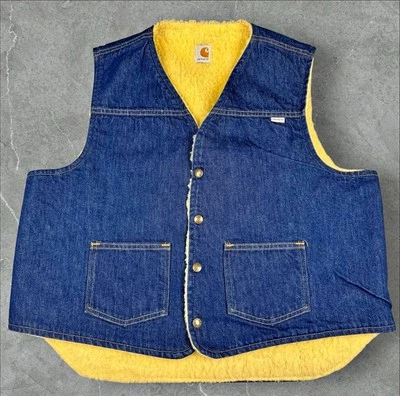 NUEVO CON ETIQUETAS Carhartt De Colección Sherpa Forrado Denim Jean Chaleco Para Hombre Talla XL Frente a Presión EE. UU. Años 80 Foto 1 de 4