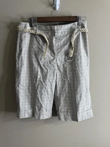 Neu mit Etikett B.Moss Damen leicht karierte Bermudashorts mit geflochtenem Gürtel Größe 8 - Bild 1 von 11