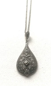 Teardrop Marcasite/filigree Teardrop pendant necklace 925 Silver N250 - Picture 1 of 6