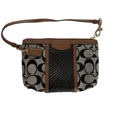 Coach CC Signature Logo Khaki/Saddle/Black  Snakeskin Leather Wristlet - Image 1 of 4