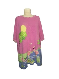 Vintage The Quacker Factory Pink Short Sleeve Flamingo Sweater Size 3X - Picture 1 of 5