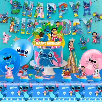 Balões de festa de aniversário ponto prato toalha de mesa decoração festa de aniversário Stitch & Lilo - Imagem 1 de 4