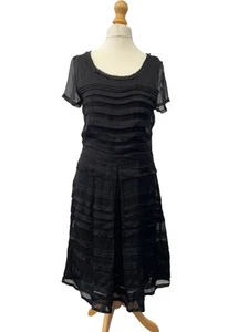 Jigsaw Black Silk Pleated Midi Dress Size M - Picture 1 of 10