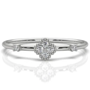 Anillo pequeño con racimo de diamantes cultivados en laboratorio milgrain redondo oro de 14 k 0,05 quilates - Imagen 1 de 12
