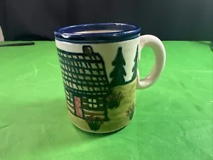 Hand-Painted Ceramic Mug - Rustic Cottage Design - Signed “Dean”4 1/4 “ Rare VTG - Picture 1 of 11