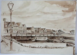 Drawing sepia pencil city Netherlands Bernhard Huys Worpswede - Picture 1 of 9