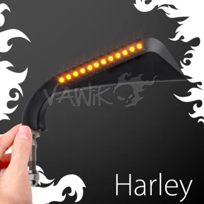 VAWiK - Axe black aluminum mirrors w/ LED turn signals fits Harley Davidson θ - Imagem 1 de 4