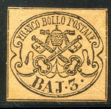 ASI Stato Pontificio 1852 n. 4c - 3 Baj camoscio * (m971)