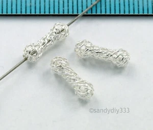 4x BRIGHT STERLING SILVER WIRE NET MESH BONE BEAD 11.6mm #483 - Picture 1 of 2