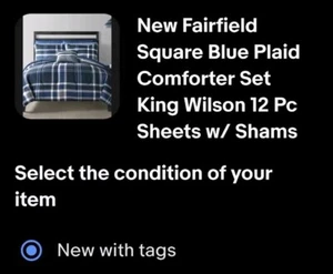 New Fairfield Square Blue Plaid Comforter Set King Wilson 12 Pc Sheets w/ Shams - Picture 1 of 4