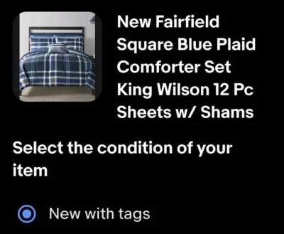 Novo conjunto de edredom xadrez azul quadrado Fairfield King Wilson 12 peças lençóis com fronhas - Imagem 1 de 4