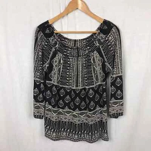 Lucky Brand Women's Printed 3/4 Sleeve Scoop Neck Shirt Cotton Blend Size Small - Picture 1 of 5