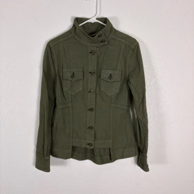 Chaqueta de algodón de mezclilla con botones delanteros estilo utilitario militar verde trapo y hueso talla pequeña Foto 1 de 4