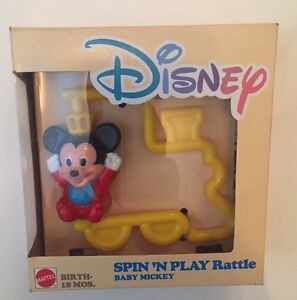 MICKEY Mouse RATTLE 1988 VINTAGE MATTEL DISNEY SPIN N PLAY BABY TOY Yellow