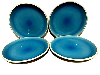 Better Homes & Gardens Set Of 4 Blue With Gray Rim Dinner Plates 11" - Image 1 of 2