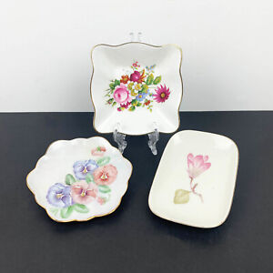 Floral trinket dish trio | jewellery dish set | decorative floral plates